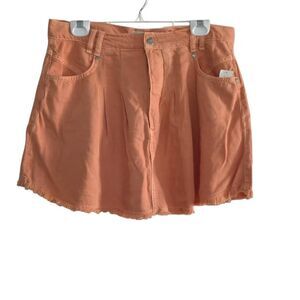 Pilcro Anthropologie Women's Size 14 Pink Rose Orange Pleated Denim Skirt